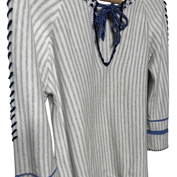 Lisa Todd Striped Knit Sweater Blue Whipstitch Tie Keyhole Neck White Size M - Picture 4 of 12